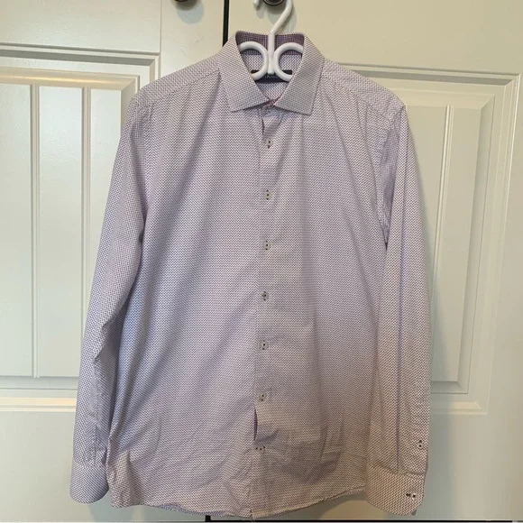 Strauss button up collared dress shirt men’s white red blue - Picture 6 of 6